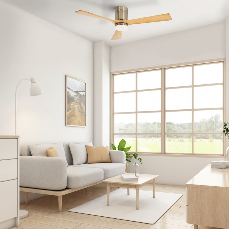 Ventilator de plafon, 38W, diametru 132cm, 3 palete din lemn, LED 18W 1980 lumeni, telecomanda, Tivar